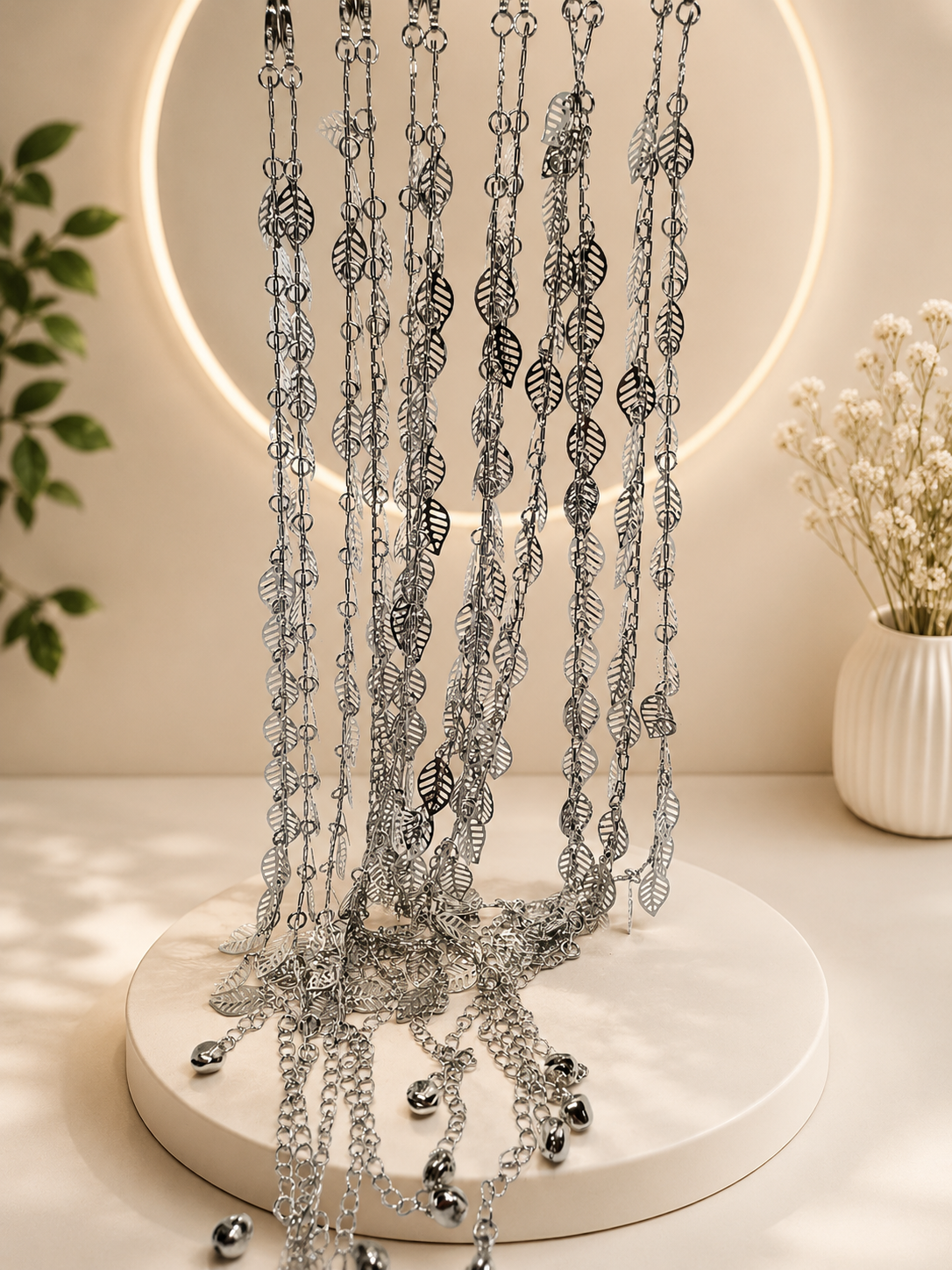 Elegant Silver Leaf Charm Adjustable Anklet