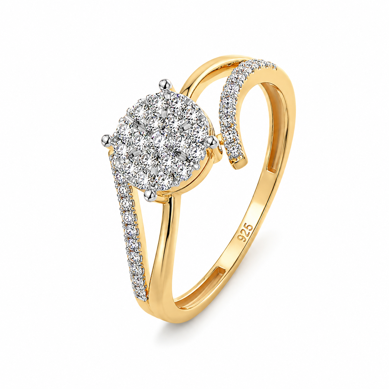 Luxury Gold Adjustable Floral CZ Ring