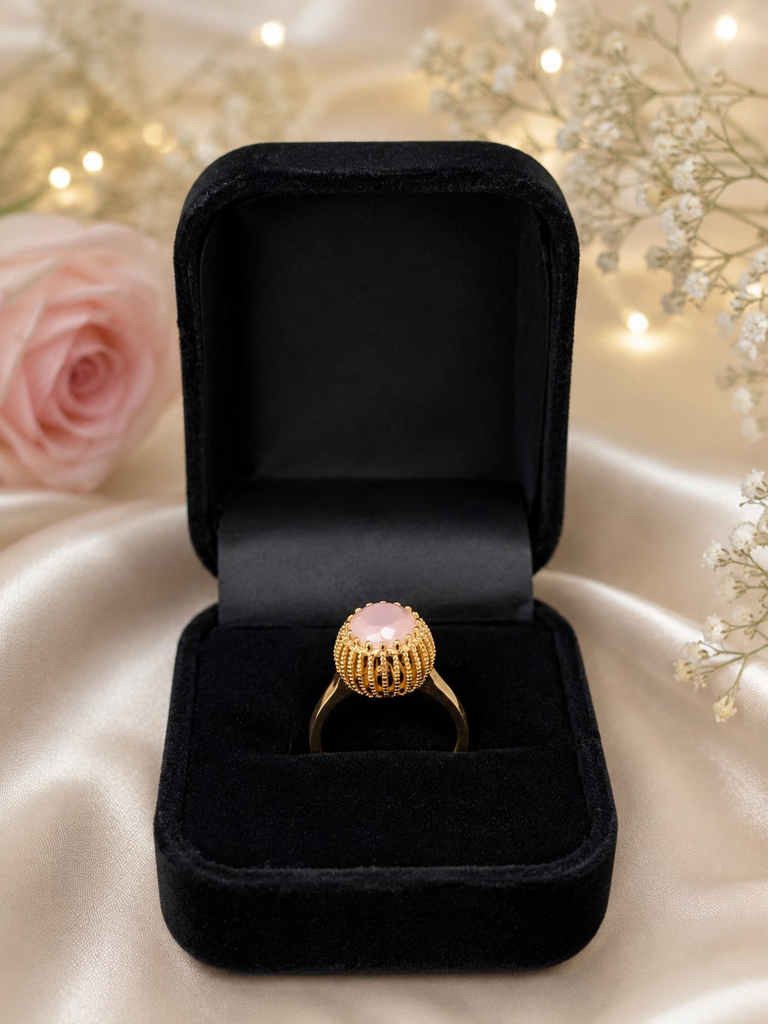 Elegant Pink Flower Zirconin  Ring