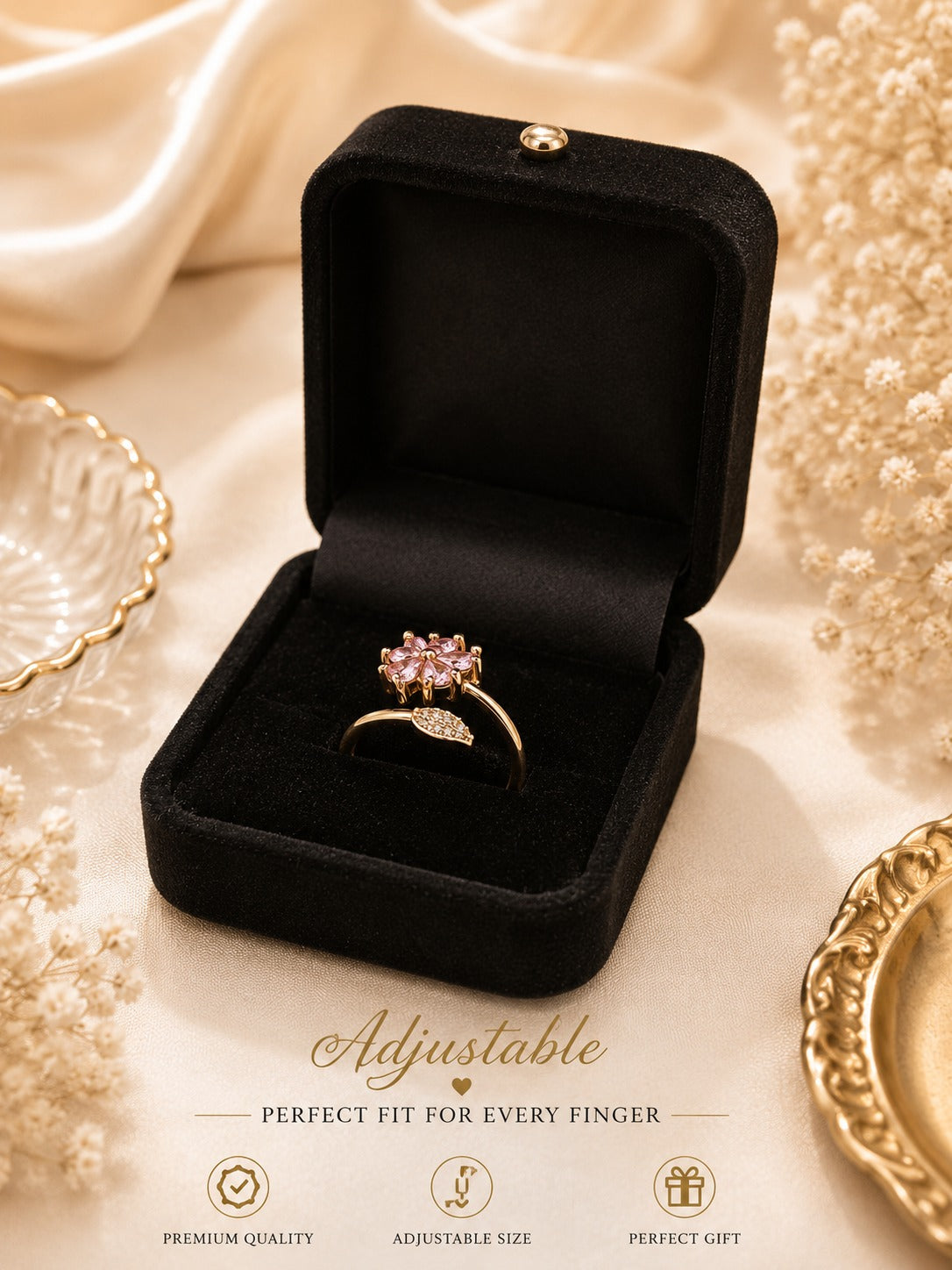 Elegant Pink Leaf Zirconin  Ring