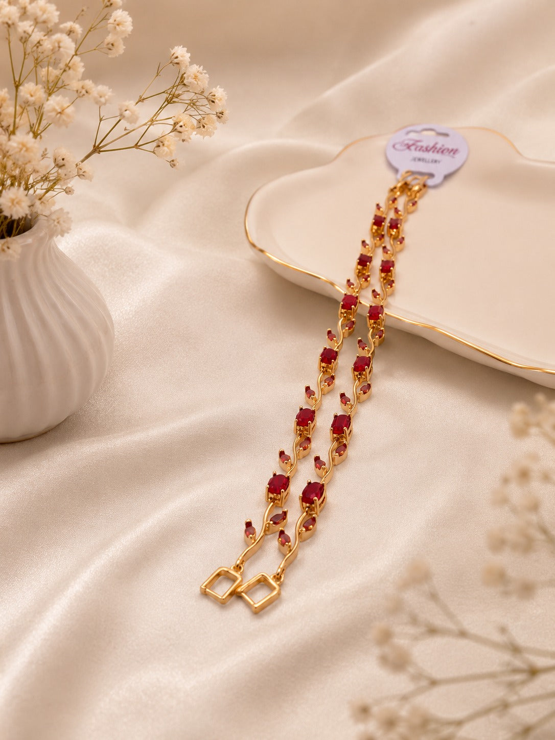 Golden Red Stones Neck Chain