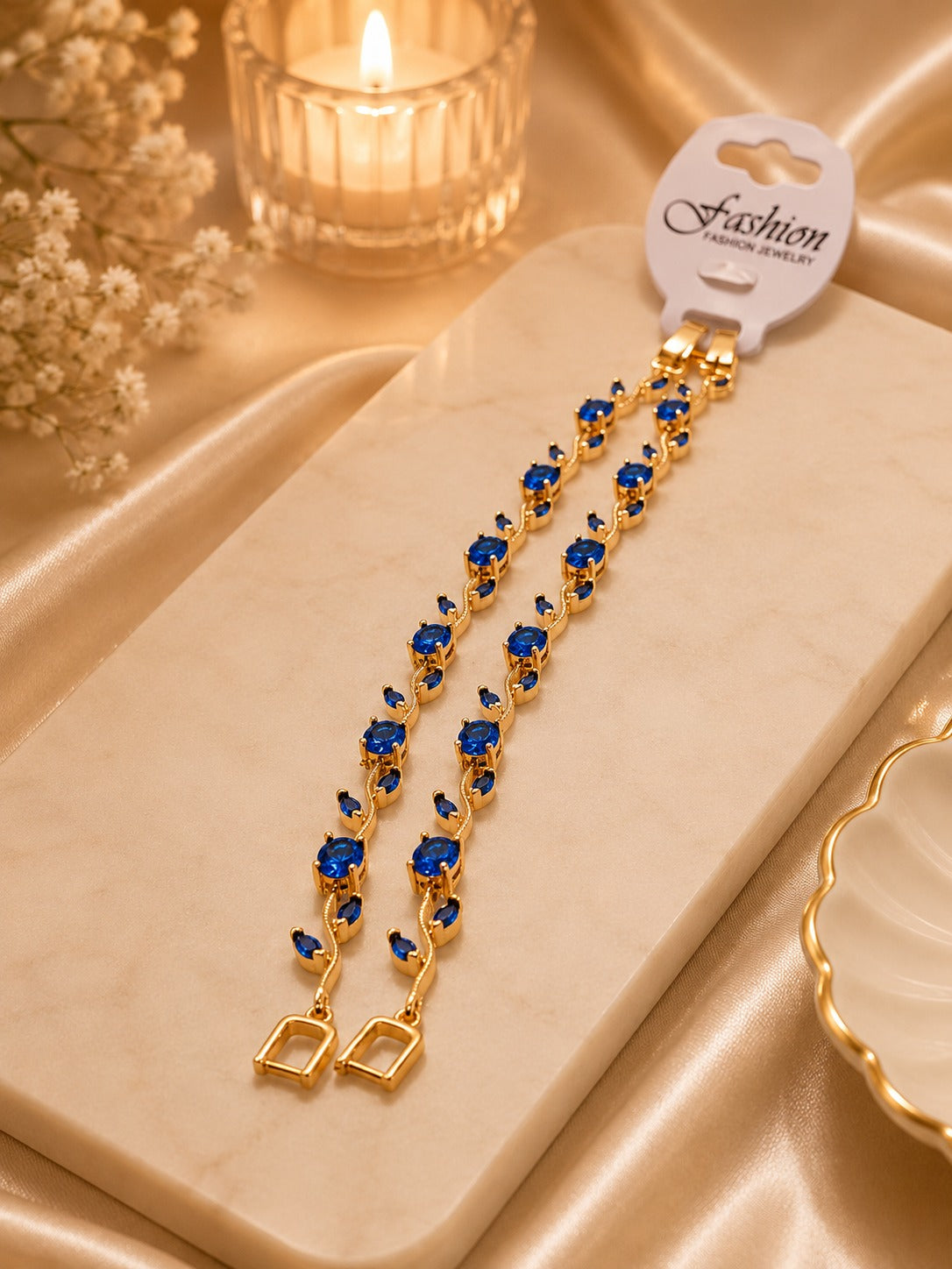 Golden Blue Stones Neck Chain