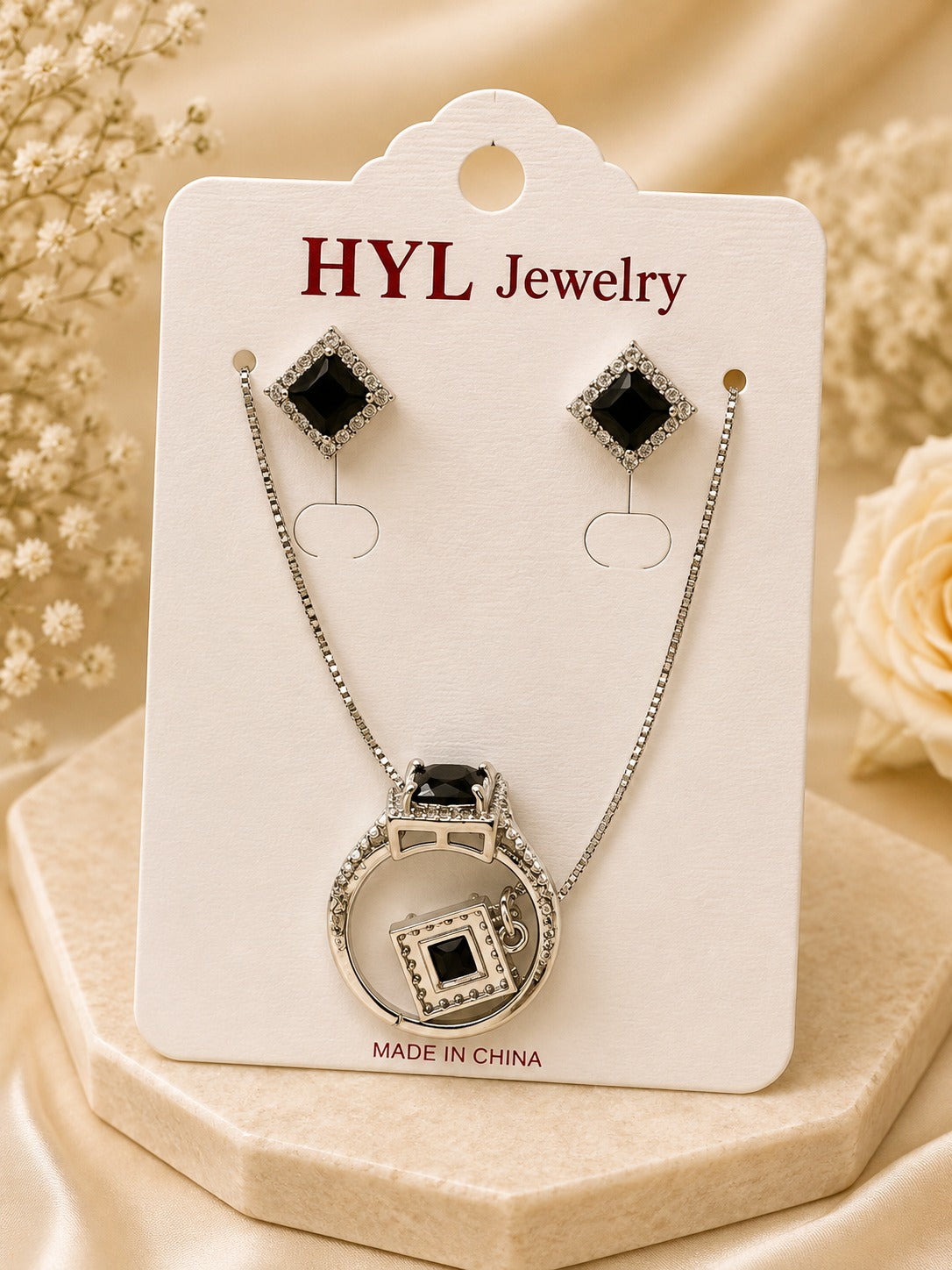 Glow Box Luxury SilverSquare Crystal Jewelry Set for Women