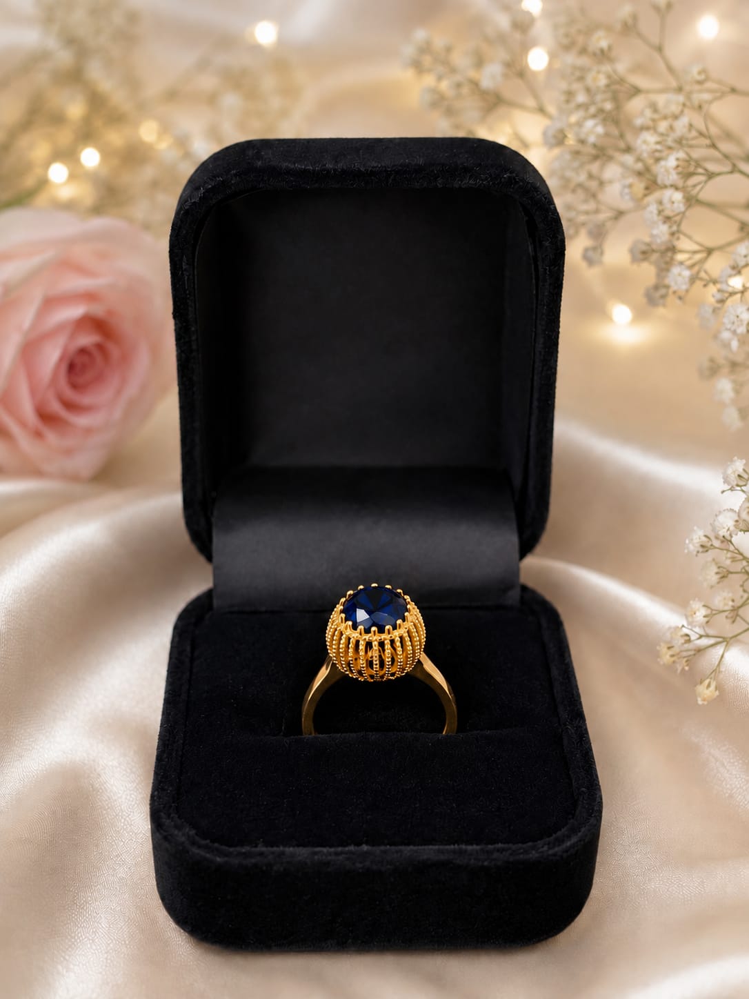 Elegant Blue Crystal Gold Ring for Women