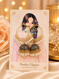 Black & Gold Jhumka Hoop Earrings with Pearl Detailing for Women