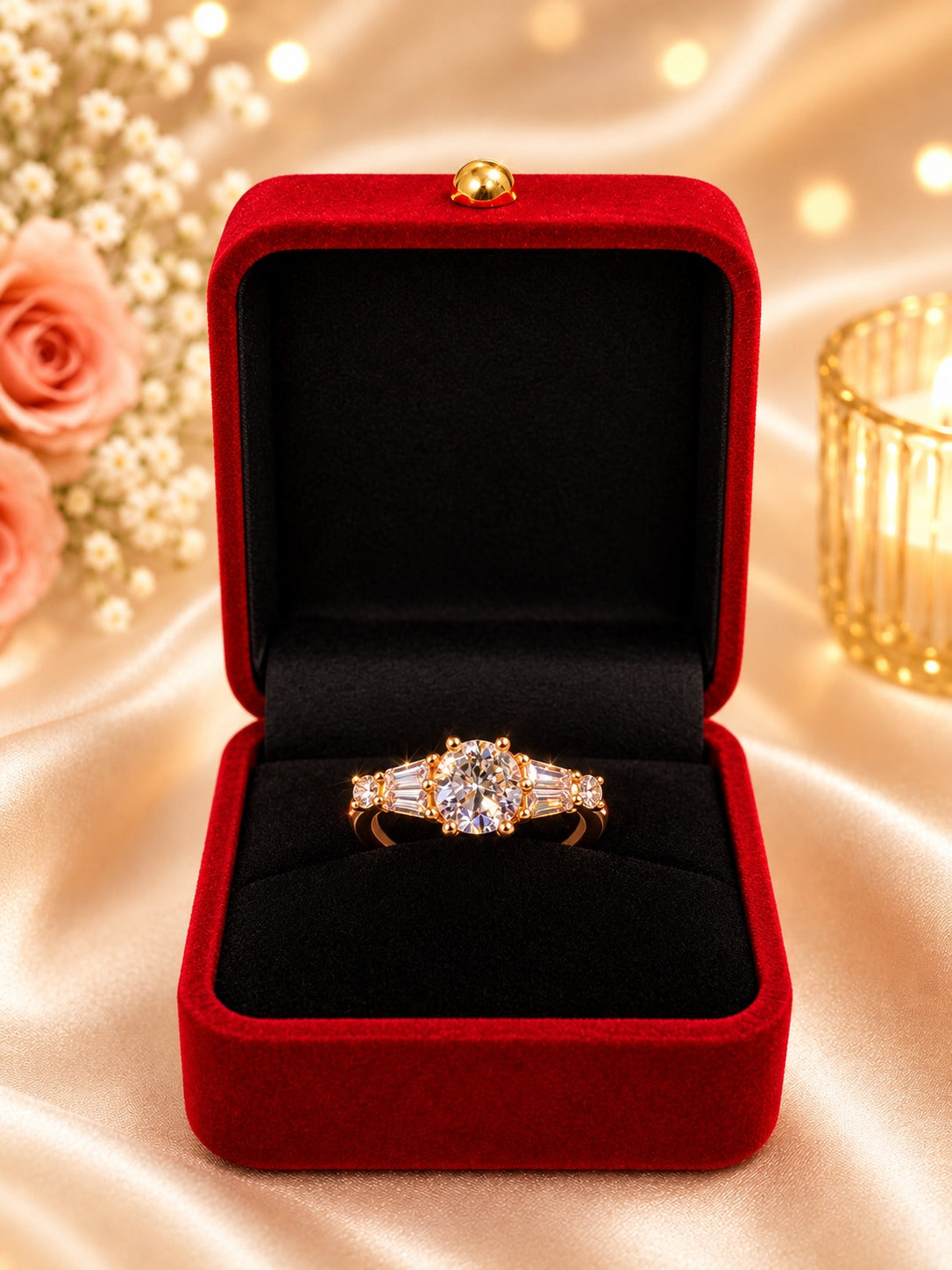 Elegant Gold Crystal Solitaire Ring for Women