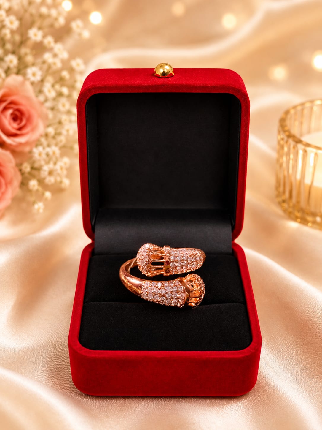 Premium Rose Gold Crystal Adjustable Ring for Women
