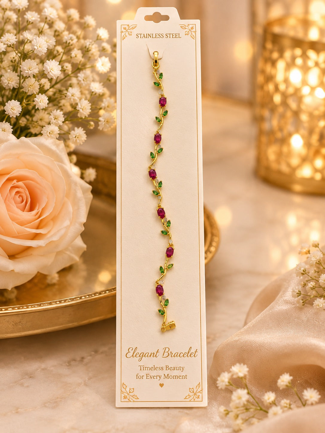 Premium Gold-Plated Floral Gemstone Bracelet for Women