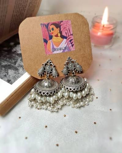 Luxury Oxidized Pearl Jhumka Earrings for Women