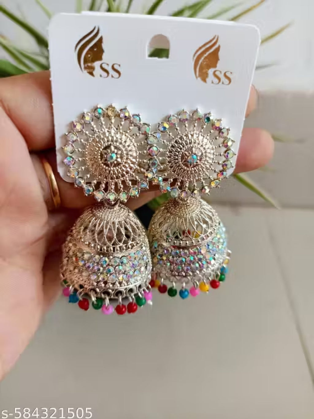 Luxury Silver Crystal Jhumka Earrings